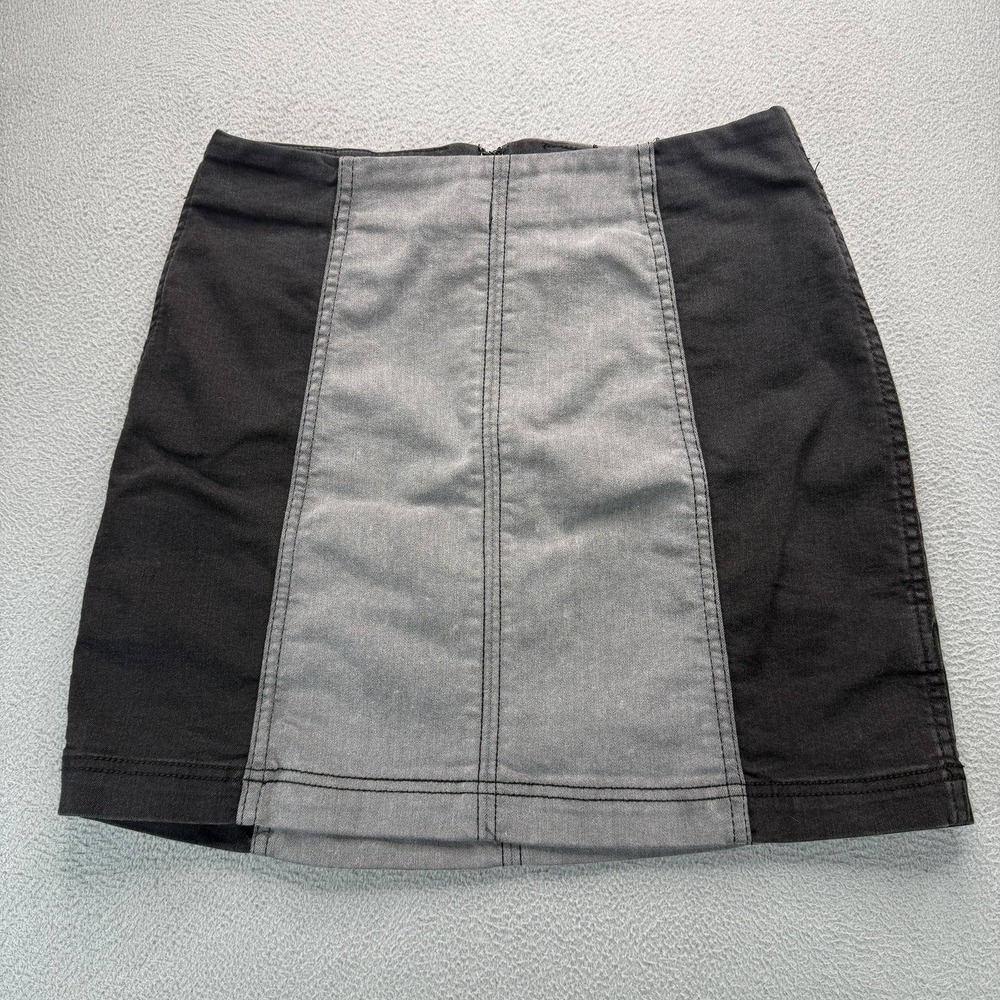 Free People Colorblock Mini Skirt Womens 10 Black/Gray Stretch Denim Panel